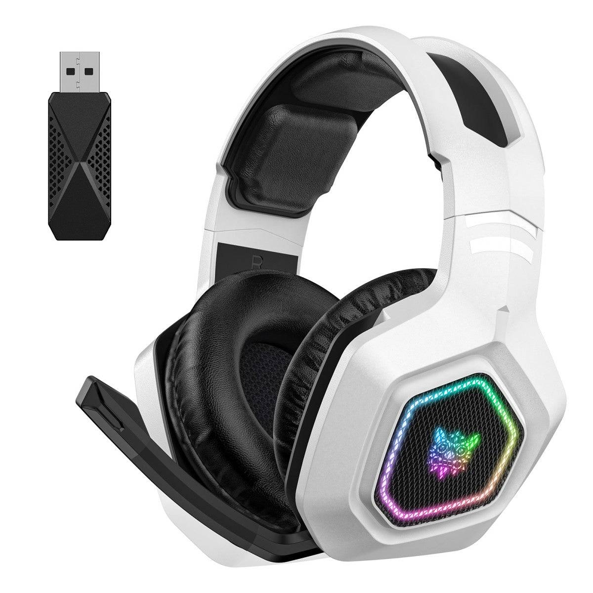 ONIKUMA B100 Tri-mode RGB Wireless Gaming Headset with detachable microphone and USB dongle for seamless connectivity.